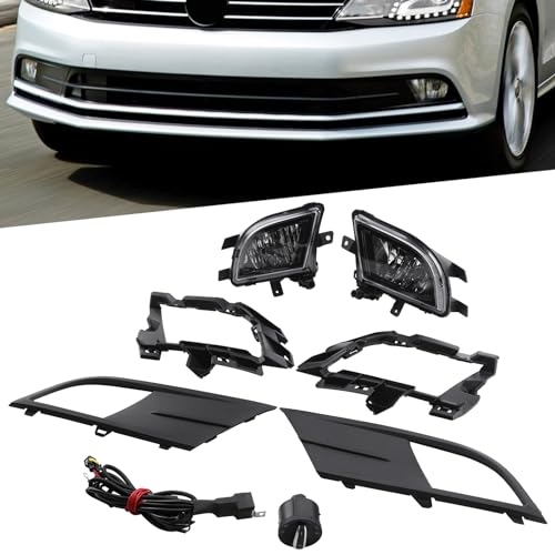 MotorFansClub Front Fog Light Kit Fit for VW Jetta 6 Fit for Volkswagen MK6 2015 2016 2017 2018 Driving Fog Lamp Bezel Foglight Assembly with Bracket Switch Wiring Harness