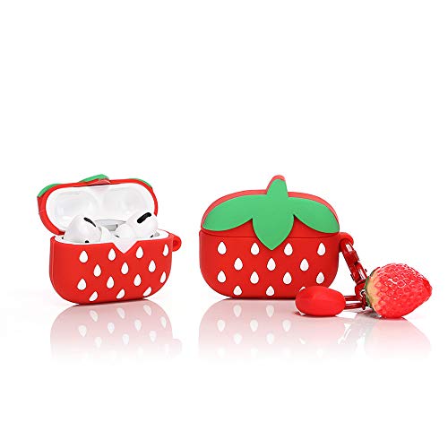 LEWOTE Silicone Case Compatible with Apple Airpods Pro & Pro 2 Funny Cute Cover [Fruit Dessert Series](Strawberry)