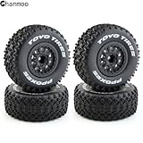 Chanmoo 1/10 RC Short Course Truck Wheels and Tires with 12mm Hex 1:10 Scale Off Road Tyres for 1/10 RC Off-Road Car Traxxas TRX4 Slash Arrma Losi Tenacity Vkar 10sc Hpi RC Buggy Car 4PCS (B Tires)