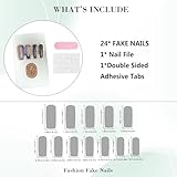 IMRAIN Press on Nails Long Square Fake Nails Black White Serpentine Pattern French Tips False Nails with Rhinestone Designs Glossy Glue on Nails Acrylic Full Cover Artificial Nails 24Pcs