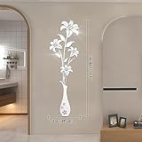 HNVNER Mirror Wall Decals - 3D Flower Wall Stickers Murals for Living Room Bedroom,DIY Walls Decor for TV Background and Sofa Backdrop (L, Mirror Silver)