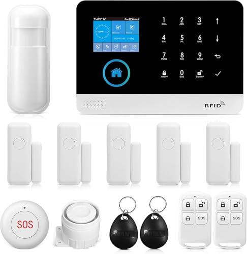Home Security Alarm System,2.4GHz WiFi 4G GSM, DIY Alarm Kit with PIR Detector, Remote Controls, Door/Window Sensor Compatible with TUYA APP