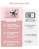 Digital Camera, FHD 1080P Point and Shoot Kids Camera, with 32GB Card, 2 Batteries, 16X Zoom Anti Shake Date Stamp, Compact Portable Small, for Starter Kid Children Teen Student Girl Boy(Pink)