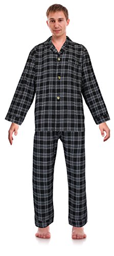 RK Classical Sleepwear Men’s 100% Cotton Flannel Pajama Set, Size Medium Black