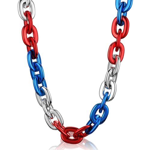 Remuuly Plastic Chain Necklace Hip Hop Rapper Chunky Big Fake Necklace Halloween Accessory(39 Inches,Red, Blue, Silver)