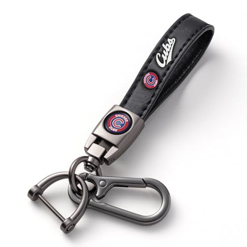 WiiFiive Leather Car Keychain for Cubs Baseball Fans, Cubs Metal Car Key Ring Key Chain Accessories