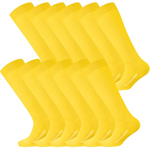 Haysandy 12 Pairs Youth Baseball Socks Bulk Football Softball Socks for Girls Kids Youth Adults Team Athletic Soccer Sport(Yellow,M)