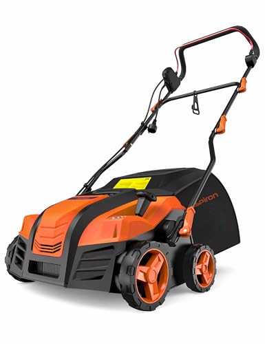 Aspiron Artificial Turf Vacuum, 15Amp Grass Sweeper 16” Width Lawn Sweeper Yard Power Brush with 45L Removable Leaf Collection Bag, Quick-Fold, Keeps Clear Sweepy Box (Orange)