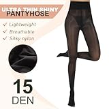 Aaronano 2 Pairs Black Shiny Pantyhose for Women High Waist Silk Oil Shimmer Sheer Tights S-M