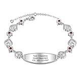 Ahgmeside Personalized Medical Alert Bracelet for Women - Custom Medical ID Bracelets for Wife Engraved Medic Info Adjustable Emergency Medical Alert Bracelet for Family Her Mom (Red)