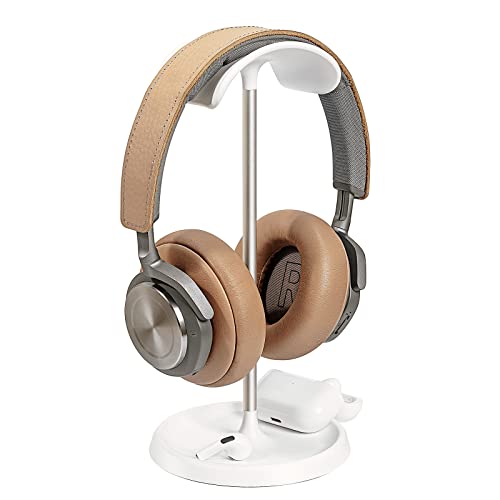 Headphone Stand, Curved Headset Stand with Storage Tray, Heavy Base Gaming Headset Holder for AirPods Max, AirPods, AirPods Pro, Beats, Bose, Sennheiser, Sony and More (White)