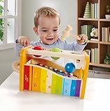 Hape Pound, Tap, & Shake! Music Set - Award Winning Wooden Pounding Bench, Baby Xylophone, and Tap Along Tambourine - Developmental, Non-Toxic, Montessori Musical Toys for Toddlers 1-4 Years Old