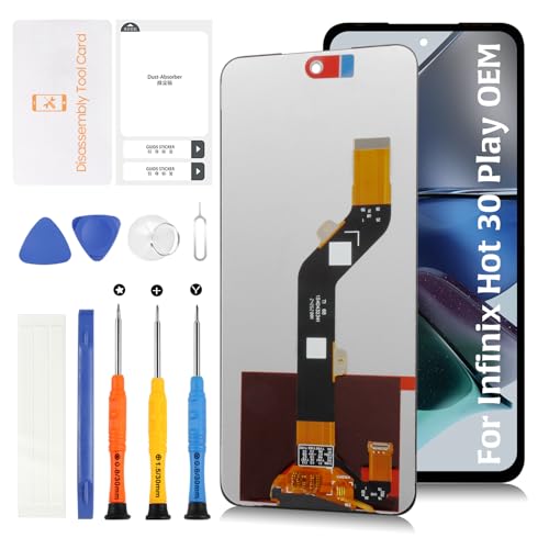 A-MIND OEM Screen Replacement for Infinix Hot 30 Play NFC X6835B X6835 6.82" Original LCD Display Touch Digitizer Assembly with Repair Tools Kit Full Front Panel Repair Kit