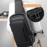 Dwenles Sling Bag for Men | Anti-theft Crossbody Bag USB PU Leather Shoulder Bag Chest Bag for Daily use Waterproof Lightweight One Strap Backpack, Black