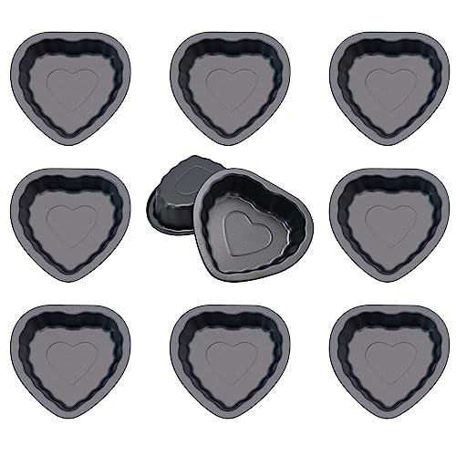 LIDSCURA 10 pcs Mini Fluted Tube Pan, 4 Inch Carbon Steel Fluted Cake Mold Cup with Flower Shape, Nonstick Cake Pan Mini Tube Oven Baking Mold for Cupcake, Bread, Bavarois, Brownie, Love Heart Shape