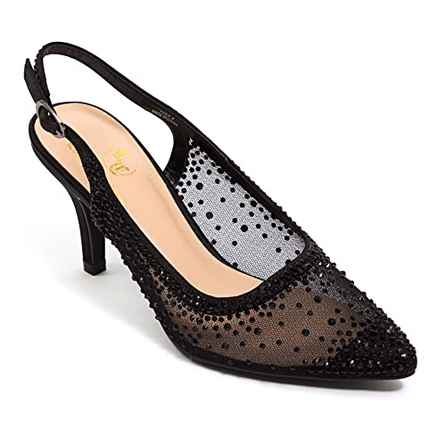 Lady Couture Lola Embellished Pointed Toe Slingback Pump, Black, 8