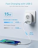 2 Pack European Travel Plug Adapter, VINTAR International Power Plug Adapter with 1 USB C, 2 American Outlets and 3 USB Ports, 6 in 1 Travel Essentials to Most of Europe Greece, Italy(Type C)