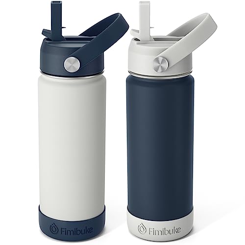 Fimibuke Kids Insulated Water Bottle, 18oz BPA FREE Kids Cups with Straw Double Wall Vacuum Tumbler 18/8 Stainless Steel Leak Proof Toddler Water Bottle for School Boys Girls (2 Pack, Coastal)