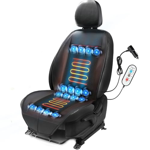 LGNORA Black 3 in 1 Winter and Cooling Car Seat Covers,Winter and Summer Front Seat Covers for Car, Black Leather Fast Cooling,Suitable for All Kinds of Car and SUV, with Massage