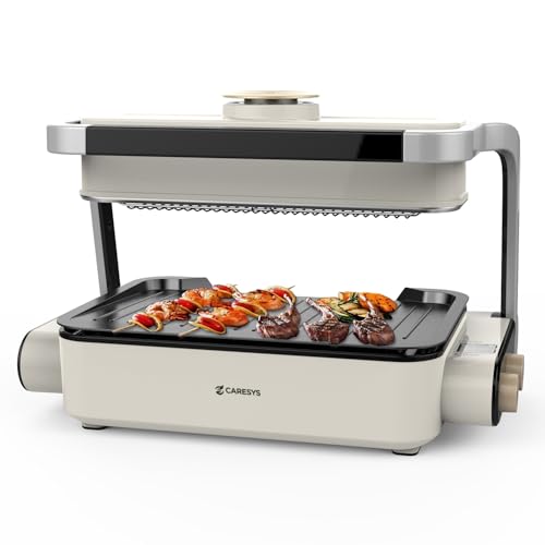 CARESYS Smokeless Double Care Grill, Electric Indoor Tabletop Grill, Dual Heating, Fast Grilling, Portable, Nonstick, Adjustable Temperature, Ideal for K-BBQ