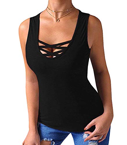 Sarin Mathews Womens Tank Tops Summer Sleeveless Shirts Criss Cross Casual Basic Tee Shirts Tops Blouses Black 2XL