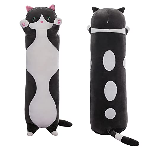 SHINUOER Long Cat Plush Pillow Cute Cat Body Pillow,Black Cat Stuffed Animal Soft Plushies Kawaii Stuffed Kitten Plush Toy Gift for Kids Girlfriend(Black, 59Inch)