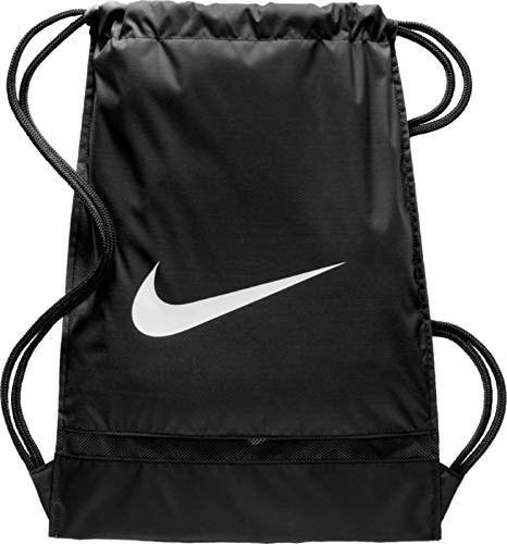 Nike Brasilia Training Gymsack, Drawstring Backpack with Zippered Sides, Water-Resistant Bag, Black/Black/White