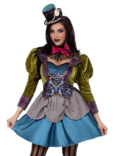 Leg Avenue Women's 3 Piece Deluxe Mad Hatter Costume, Multicolor, Medium