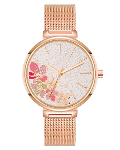 Nine West Women's Floral Dial Mesh Bracelet Watch