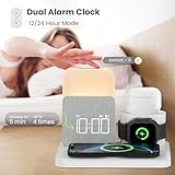 Alarm Clock with Wireless Charger for Bedrooms, 7 in 1 Wireless Charging Station, Mag-Safe Charger with Night Light Bedside Clock for iPhone 16 15 14 13 12 Pro Max, Apple Watch, AirPods