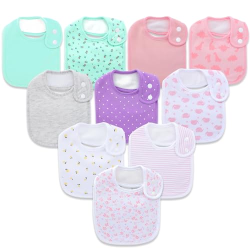 Hakochia Waterproof Baby Bibs Organic Cotton Soft Absorbent Baby Bandana Drool Bibs With Adjustable Snaps for Girls Teething and Drooling 3-36 Months