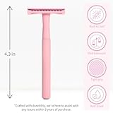 Bambaw Double Edge Safety Razor for Women with 5 Safety Razor Blades, Single Blade Razor for Women, Plastic Free Eco Razor, Reusable Razors for Women - Pink