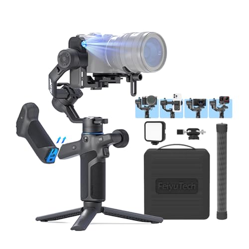 FeiyuTech SCORP Mini 3 Pro Kit Gimbal with AI Tracker, [Bag+Fill Light+Extension Pole+Articulating Arm] Detachable Handle Gimbal Stabilizer for Mirrorless Camera/Smartphone/Action Camera(Max 4.4lbs)