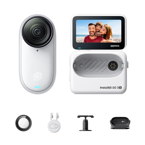 Insta360 GO 3S - 128 GB White 4K Tiny Portable Vlogging Camera, Hands-Free POVs, Mount Anywhere, Stabilization, 140 Min Battery Life, 10m Waterproof, Apple Find My, Pet POV