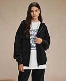 KEEPSHOWING Womens and Mens Zip Up Hoodies Long Sleeve Fall Oversized Sweatshirts Acid Wash Y2K Jacket with Pockets(Black S)