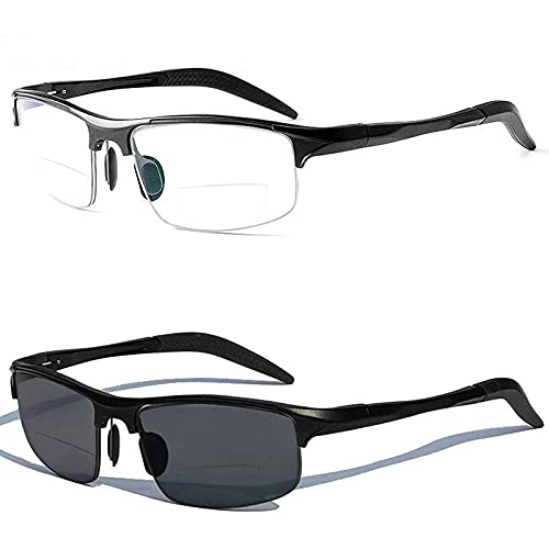 Aluminum Magnesium Multifocal Lens Reading Glasses Men Presbyopia Hyperopia Bifocal Glasses Sun Photochromic Sunglasses NX (Black, 1.75)