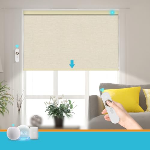 Motorized Blinds with Remote: Blindify 100% Blackout Roller Shades Work with Apple Homekit,Alexa,Google Home, Customized Automatic Cordless Smart Blinds with App,Voice Control (Carving Light Coffee)