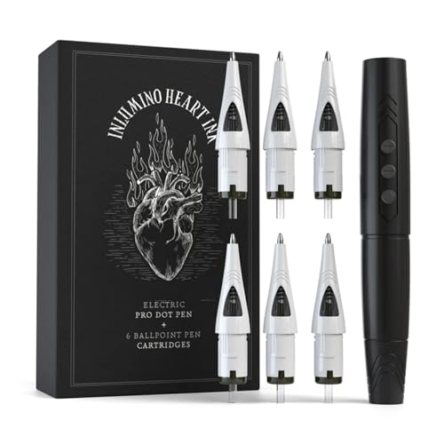Electric Pro Dot Pen Machine by Inlumino Heart Ink - Six Black Ballpoint Pen Cartridges,Two Battery Supplies - Create Pointillism Ink Art
