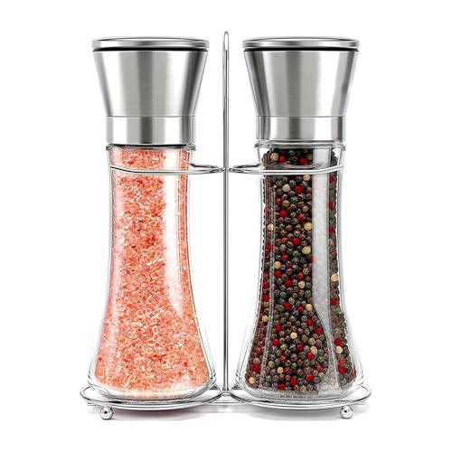 Willow & Everett Salt & Pepper Grinder Set - Stainless Steel Manual Mills, Peppercorns & Rock Salt Sold Separately, Refillable Adjustable Coarseness