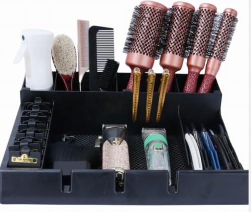 Hairdressing Tool Holder, Multifunctional Detachable Large Storage Box, Salon Barber Supplies Organizer Holder, Hair Cutting Tools Storage Case for Scissor Comb Hair Brush Barber Accessories - Black