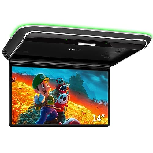 XTRONS Android Car Overhead Player 14 Inch Wide IPS Screen 1920x1080 Car Roof Mount Monitor with Built-in Stereo Speakers Flip Down Overhead Car Monitor Support WiFi, HDMI Input, USB, CVBS Input