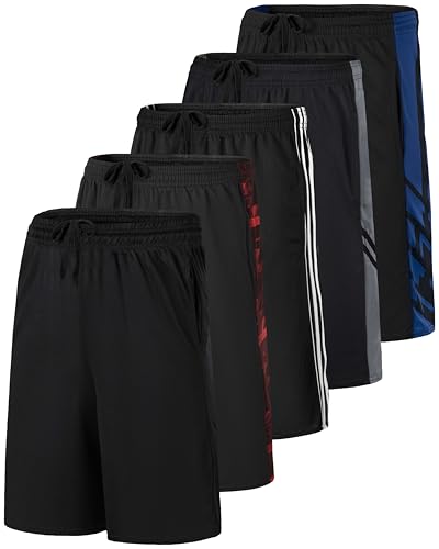 Real Essentials Mens Mesh Shorts Active Wear Athletic Short Men Basketball Pockets Workout Gym Soccer Running Summer Fitness Quick Dry Casual Clothes Sport Training Hiking, Set 8, S, Pack of 5