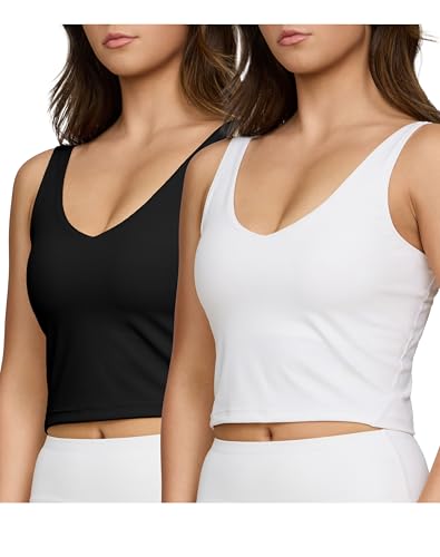 PURE CHAMP 2pk Sports Bras for Women Medium Support Crop Tops Tank Top for Women Camisole Cami Workout Tops Removable Padding (Set 2 Size Large)