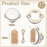 Boao 24 Sets 4 Inch Wedding Tambourines Bulk for Adults Wooden Hand Held Drum Metal Jingles with Tags Rope Percussion Gift Musical Instrument for Church Wedding Party Favor