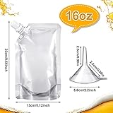 Meanplan 100 Pcs Plastic Pouches Bulk Reusable Squeeze Pouches Clear Juice Drink Bags Leak Proof with Funnel for Adults Travel Beverage Women Men(16 oz,Inclined Mouth)