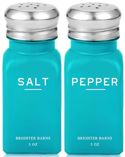 Teal Salt and Pepper Shakers Set by Brighter Barns - Turquoise Kitchen Decor, Teal Kitchen Accessories, Teal Decor, Teal Kitchen Decor - Modern Farmhouse Kitchen Counter Decor for Home, Airbnb (Teal)