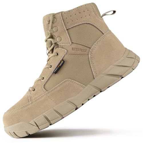 FREE SOLDIER Waterproof Hiking Work Boots Men's Tactical Boots 6 Inches Lightweight Military Boots Breathable Desert Boots (Tan, 9.5)