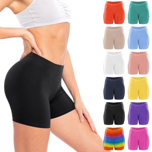 Sexy Basics Women's 12 Pack Cotton Stretch Light Weight Boyshort Boxer Brief Undershorts (12 Pack- Assorted Grab Bag Colors & Prints, Medium)