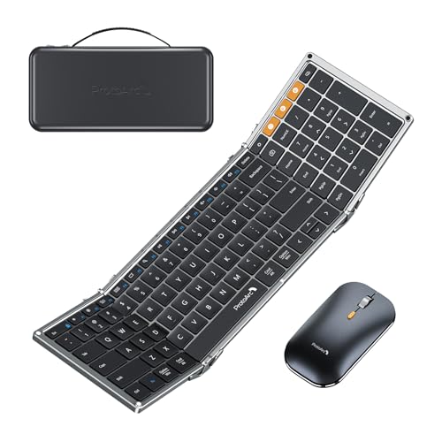 ProtoArc Foldable Keyboard and Mouse, XKM01 True Full-Size Folding Keyboard Mouse Combo for Business and Travel, 2.4G+Dual Bluetooth Portable Mouse Keyboard for Laptop iPads Tablets - Black Gray