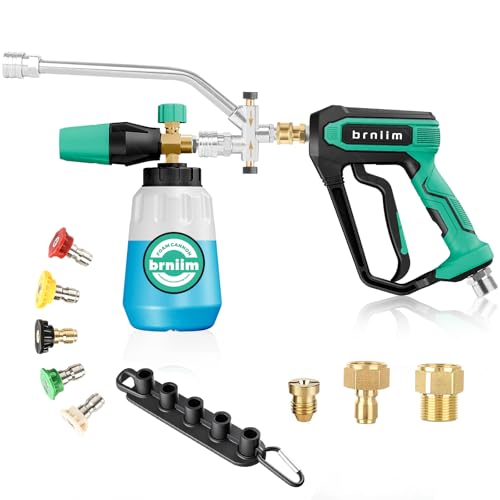 Pressure Washer Gun with Foam Cannon Car Wash Kit, Dual Channels-Foam/Water in 1s,1/4 Inch Quick Dual Connector Accessory for Car Wash Foam Gun & Pressure Washer Gun,with 5-Nozzle 3/8″ Swivel QC